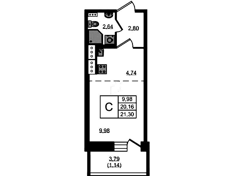 Квартира студия 21.3 м², 10/11 эт., ЖК «Новое Колпино»